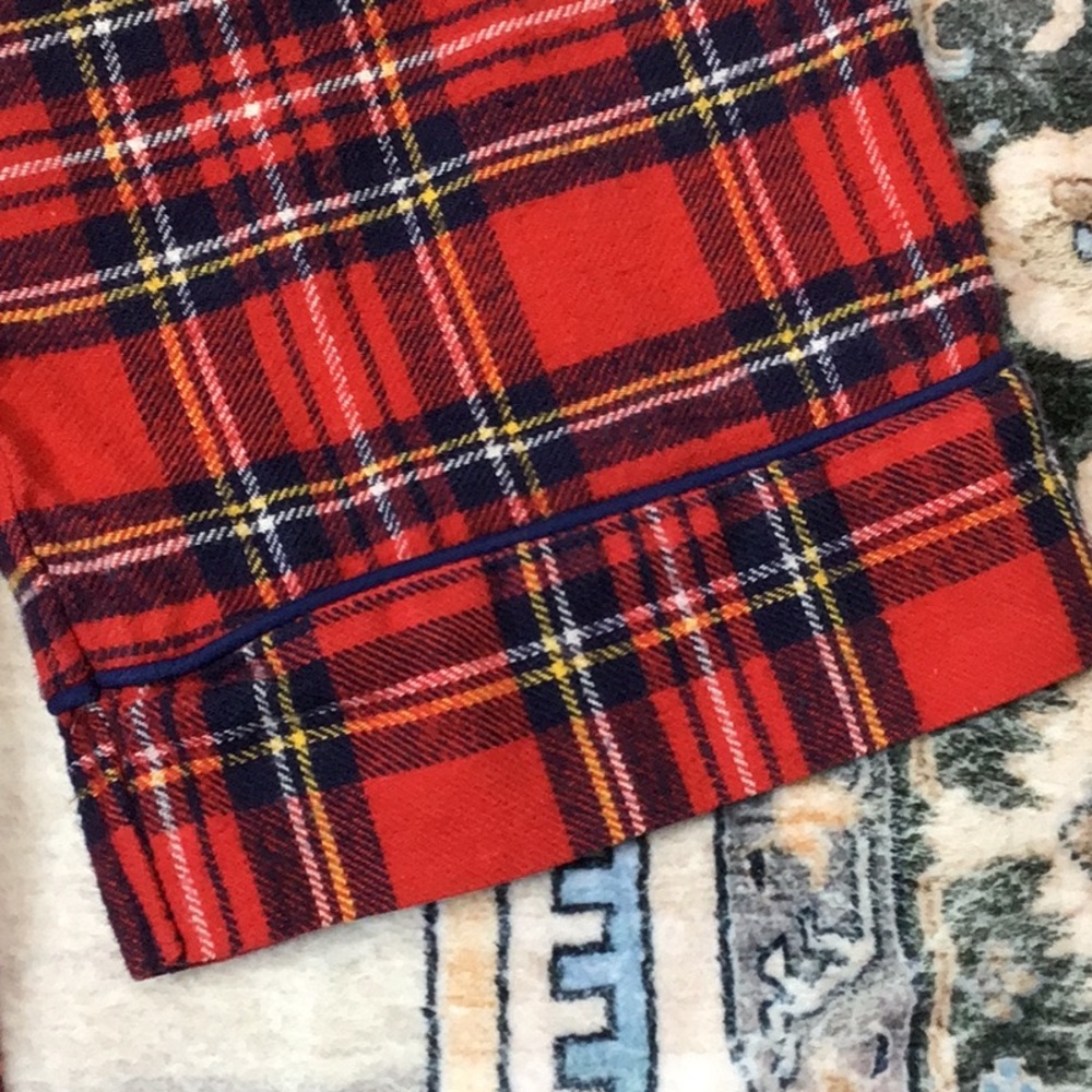 Vintage Red Plaid Tartan Blue Piping Self Tie Belt Front Pocket Flannel Maxi - Picture 12 of 15
